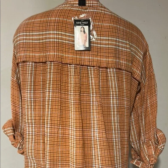 Nine West Women’s Hi-Lo Roll Tab Sleeves Top Tunic Striped Size XXL - Picture 7 of 9